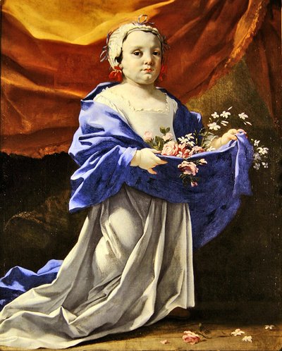 Young Girl Carrying Flowers by Michel Dorigny
